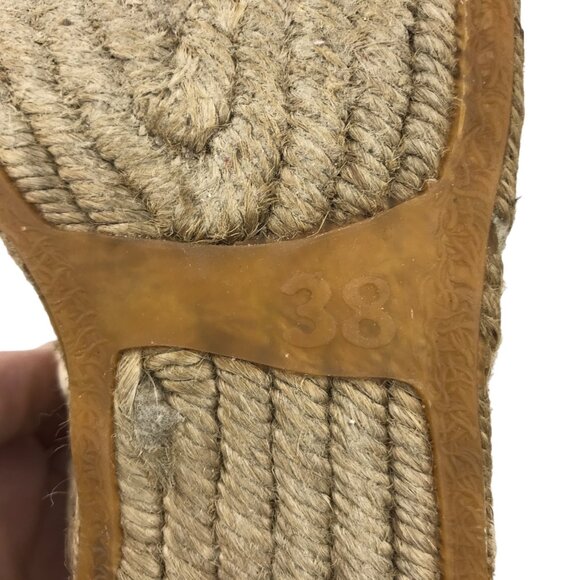 Saint Laurent Womens 7 38 Cream Espadrille Lace Up Loafers Woven Round Toe - Picture 14 of 16